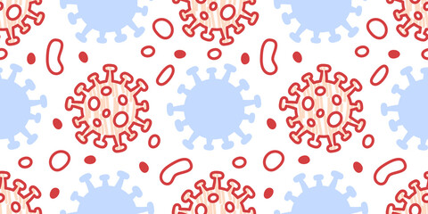 Coronavirus 2019-nCoV illustration - seamless vector pattern of Covid-19 disease in line style for concepts of corona virus news about quarantine or outbreak from Wuhan - China and flu global spread.