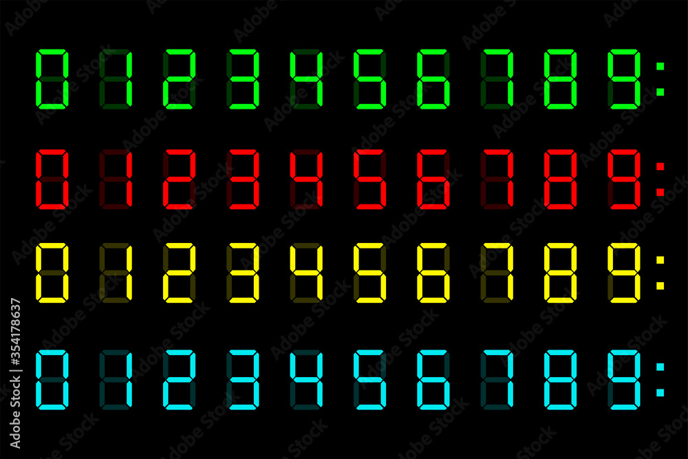 Poster digital clock numbers. vector isolated colored elements. set of digital calculator colored vector is