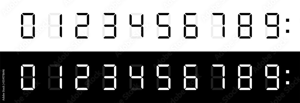 Poster digital clock numbers. vector isolated elements. digital calculator number set.