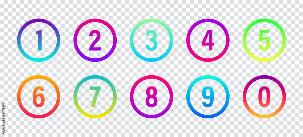 Poster colorful numbers. vector isolated illustration. round number gradient icons. vector trendy gradient 