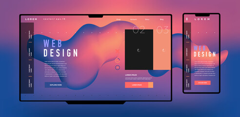 Interface design. Vector image. Trendy design of the web interface and an example abstract picture in the background. Template web site and mobile screen. - obrazy, fototapety, plakaty