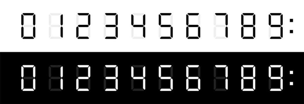 Digital clock numbers. Vector isolated elements. Digital calculator number set.