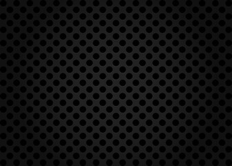 Black seamless background with circles. Perforated pattern, grid, sheet, cells. Dark border. Vector texture