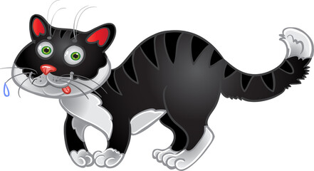 Black fun cat isolated on a white background