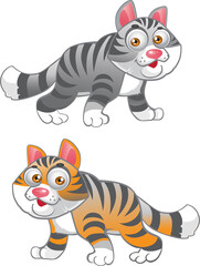 Fototapeta na wymiar Grey and red cartoon vector cats isolated on a white background
