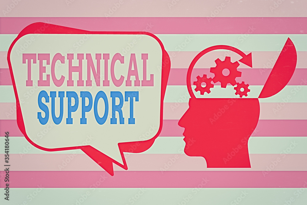 Aufkleber text sign showing technical support. business photo showcasing a service provided by a hardware or s