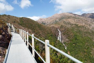 Walkway along the side of Mount Owen leading to Horsetail Falls on the outskirts of Queenstown....