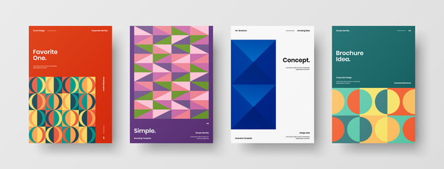 Company identity brochure template collection. Business presentation vector A4 vertical orientation front page mock up set. Corporate report cover abstract geometric illustration design layout bundle.