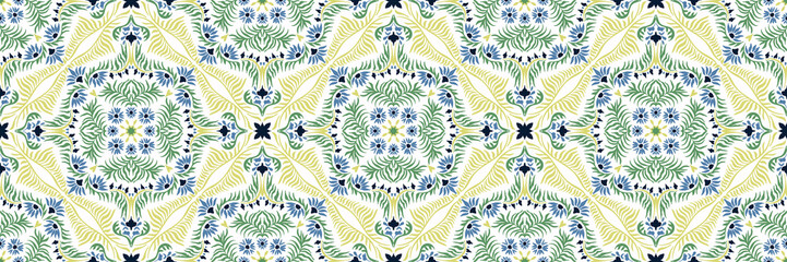 Bandana print. Women's shawl with floral pattern. Mediterranean wallpaper. Portuguese tile azulejo. Turkish ornament. Spanish porcelain. Ceramic dishes. 