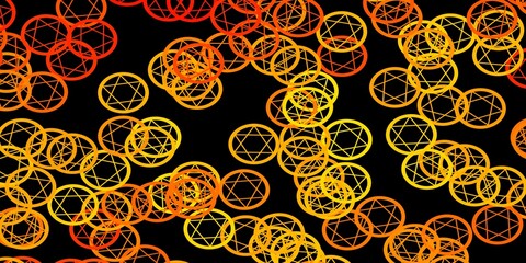 Dark Orange vector background with occult symbols.