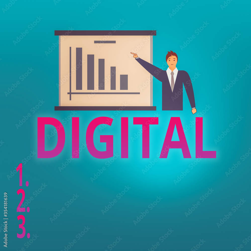 Poster conceptual hand writing showing digital. concept meaning electronic technology that generates stores