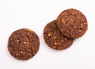 Delicious chocolate cookies with grain. Isolated on white background. Clipping path