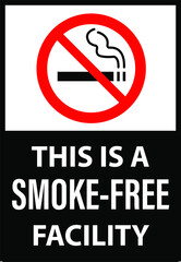 Smoke Free facility area sign
