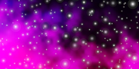 Dark Purple, Pink vector template with neon stars. Shining colorful illustration with small and big stars. Design for your business promotion.