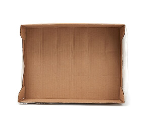 empty rectangular box of brown cardboard paper with transparent cellophane for transporting bottles