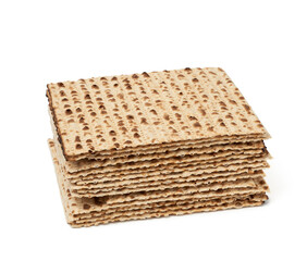 stack of baked matzoh isolated on a white background