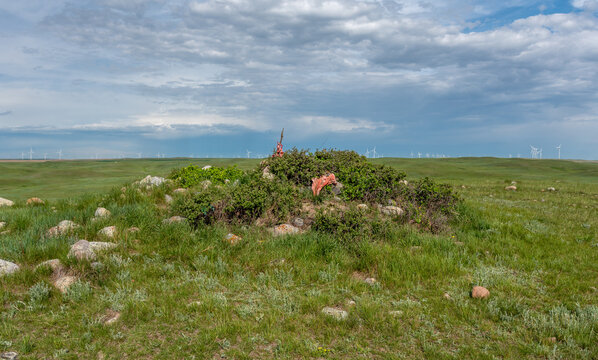 Sundial Hill Medicine Wheel in south eastern Alberta. The Sundial Hill Medicine Wheel is a religious site constructed by indigenous people of the planes. This site may be thousands of years old. 