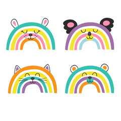 Fototapeta premium set of isolated cute baby animals rainbows part 2 - vector illustration, eps