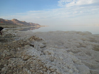 Reflections of the mountains on the Dead Sea, Israel