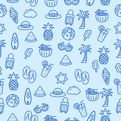 Summer doodle seamless pattern with blue color suitable for background 