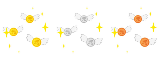 Flying Renminbi coins set