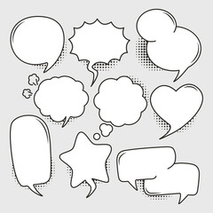 Obraz premium Set of Empty comic bubbles with the halftone effect shadow