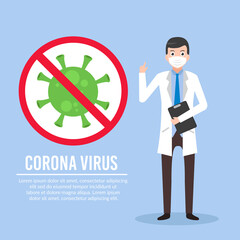 illustration of doctor to warn people about corona virus vector