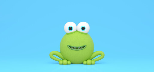 Funny green frog with big eyes 3d render 3d illustration