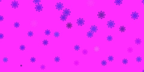 Light Pink, Blue vector doodle pattern with flowers.