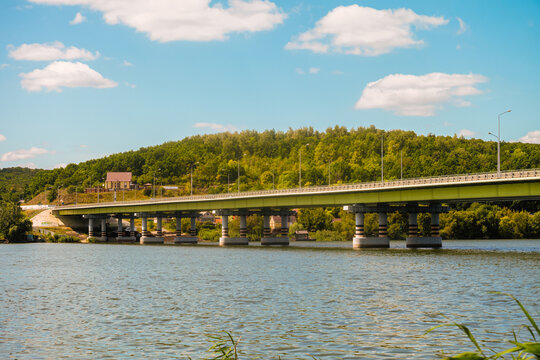 Automobile Bridge Over The Seversky Donets River. Water Reservoir. Belgorod Suburban District, Russia.