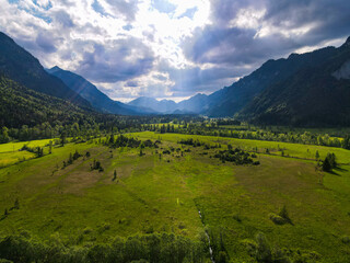 Amazing nature of Bavaria in the Allgau district of the German Alps - aerial view