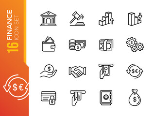 Finance and money outline line black icons set