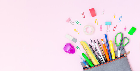 Pencil case with school supplies