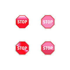 Red stop sign icon with text `STOP` for apps or websites. Stop sign, stock illustration, vector icon