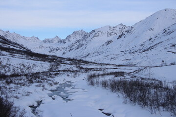 snow covered mountains in winter