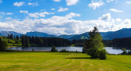 Amazing nature of Bavaria in the Allgau district of the German Alps - aerial view