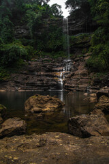 landscape of mountains with waterfall