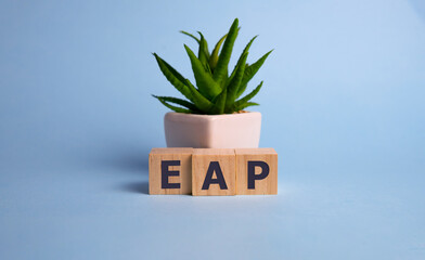 Employee assistance program EAP sign on wooden cubes