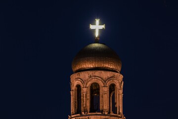 Top of the cathedral glows.