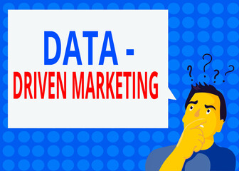 Handwriting text writing Data driven Marketing. Conceptual photo process by which marketers gain insights and trends Man Expressing Confused Hand on Mouth Question Mark icon Blank Text Bubble