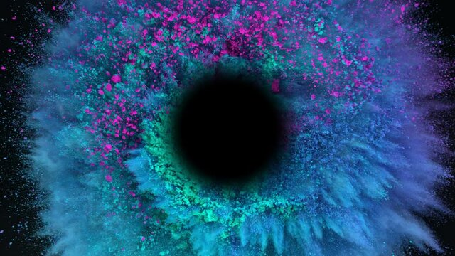 Super Slow Motion Shot of Color Powder Vortex Isolated on Black Background at 1000fps.