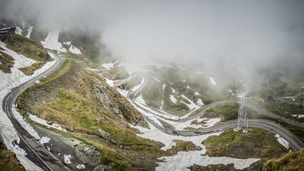 mountain view of winding transfagarsan roads