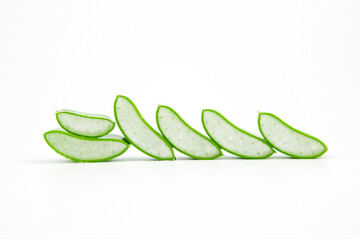 Slices of fresh aloe vera with water dropping  isolate on white background