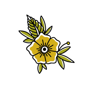 flower doodle icon, traditional tattoo illustration