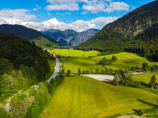 Amazing nature of Bavaria in the Allgau district of the German Alps - aerial view