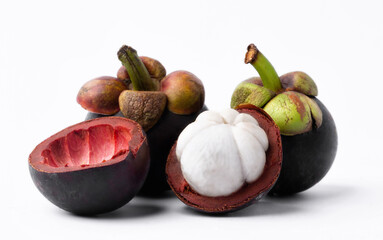 Tropical mangosteen on white background