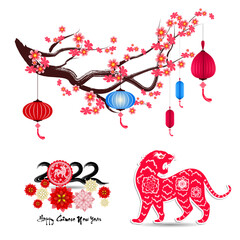 Chinese new year 2022 - year of the Tiger. Lunar New Year banner design template.  Zodiac sign. Abstract flower texture.  Horoscope symbol 2022