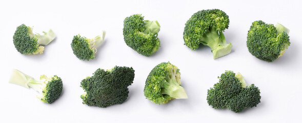 fresh broccoli on white background.
