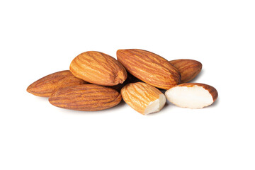 Raw Almond.Almond nut Full depth of field piece. On a white isolated