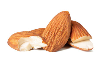 Raw Almond.Almond nut Full depth of field piece. On a white isolated